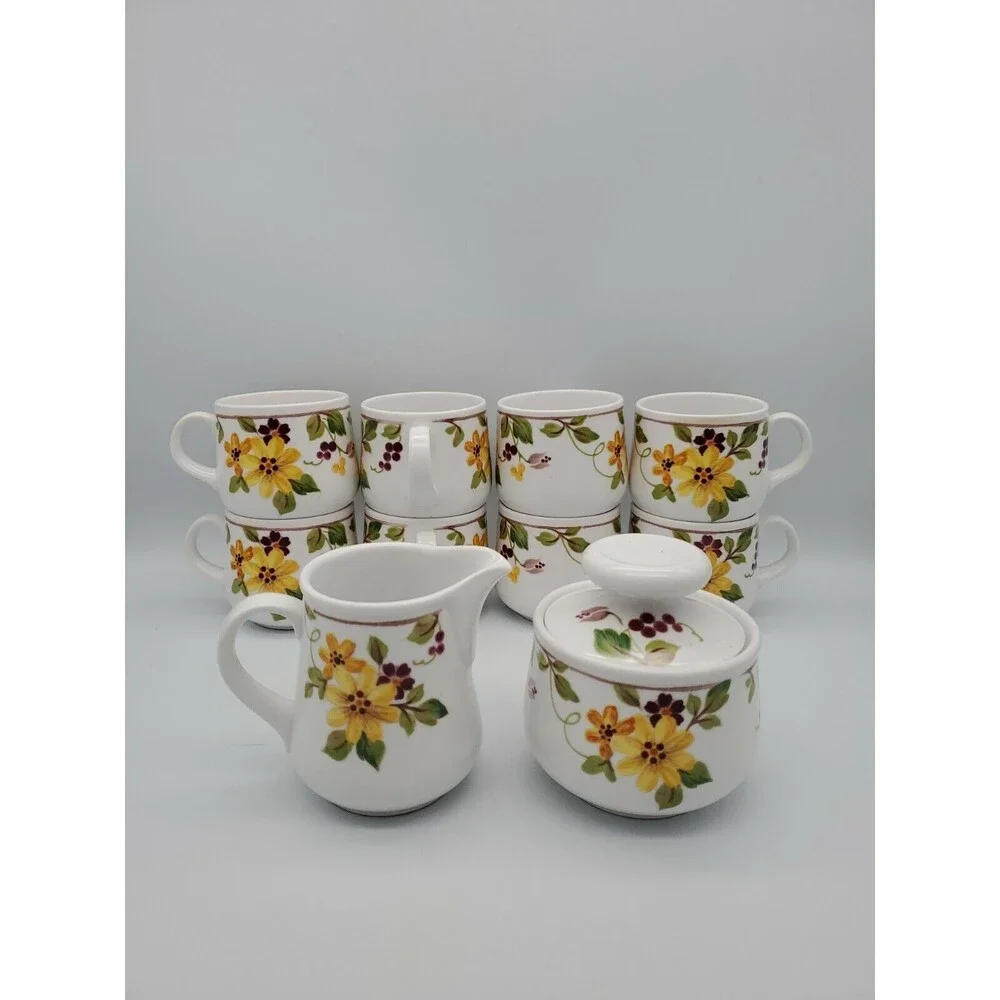 Berredin Noritake Progression China  Japan Coffee Set 8 Cups, Cream & Sugar NICE
